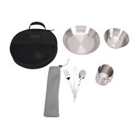 SALALIS Ensemble de Vaisselle D'extérieur Portable, Ensemble de Couverts en Acier Inoxydable avec Tasse sous Vide à Double Couche pour Le Camping, Les Fêtes sur la Plage et Les Pique-niques 546g