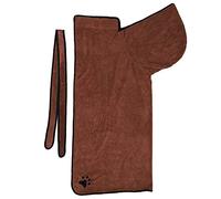 SALALIS Peignoir Absorbant pour Animaux de Compagnie, Serviette Marron Durable pour Un Séchage Rapide, Ceinture Réglable pour Chiens et Chats, Empêche Le Mouillage du Sol (XL)