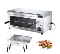 Salamandre électrique Professionnelle - 2 Kw - Température 50-300°C - Compacte et Robuste - Idéal pour Griller, Gratiner et Réchauffer - Cuisine en Acier Inoxydable Comprend 2 Grils, 220V