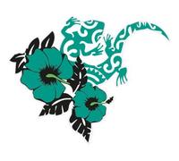 Salamandre hibiscus bleu autocollant sticker adhesif - Taille : 17 cm