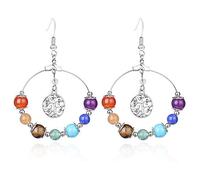 SALAN 7 Chakra Arbre De Vie Femmes Goutte Boucles d'oreilles Naturelles Rondes Gemme De Pierre De Pierre De Pierre Réïi Guérison Cristal Boucles d'oreilles Bijoux Bohémiens