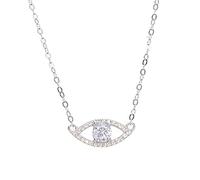 SALAN 925 Argent Sterling Turc Mauvais Œil Charme Pendentif Collier Pavé Zircone Cubique Grand CZ pour Les Femmes Dame Collier 41 + 5 Cm