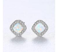 SALAN Boucles d'oreilles en Argent Sterling 925 Bijoux De Mode pour Femmes Forme De Losange Design À La Mode Boucles d'oreilles Opale Bohème