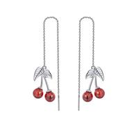 SALAN Boucles d'oreilles en Argent Sterling 925 pour Femmes en Forme De Cerise Grenat Rouge Pierre Naturelle Longue Boucle d'oreille en Argent 925 Bijoux