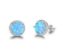 SALAN Boucles d'oreilles en Argent Sterling 925 Rondes Boucles d'oreilles Opale Bleu Rose Blanc avec Cadeau De Bijoux en Zircone Cubique