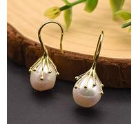 SALAN Boucles d'oreilles en Perle Grise Baroque d'eau Douce Naturelle pour Femmes Boucles d'oreilles en Argent Sterling 925 Bijoux De Luxe