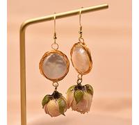 SALAN Boucles d'oreilles en Perles d'eau Douce Baroques Naturelles pour Femmes Boucles d'oreilles en Forme De Vraie Fleur Perles Cadeaux De Mariage Bijoux De Luxe