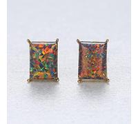 SALAN Boucles d'oreilles Opale Bleue pour Femmes 6 Mm X 9 Mm Carré Opale De Feu 925 Boucle d'oreille en Argent Sterling Bijoux Fins