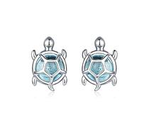 SALAN Boucles d'oreilles Tortues Bleu Océan pour Femmes en Argent Sterling 925 Verre Et Goujons CZ Bijoux Fille Cadeaux d'anniversaire