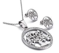 SALAN Colorful Crystal Arbre De Vie en Acier Inoxydable Or Argent Couleur De Noël Bijoux Boucles d'oreilles Collier Sets pour Femme Girl Couetterie