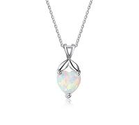 SALAN Forme De Coeur Créé Collier D'opale Blanche 925 Pendentif en Argent Sterling Bijoux Idées Cadeaux Romantiques pour Femme