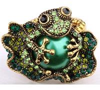 SALAN Grenouille Stretch Anneau pour Femme D'été Mode Bijoux Cristal Animal Charme Gold Argent