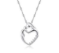SALAN Mère Bébé Coeur Charme Pendentif Collier Maman Fille Fils Fils Famille Amour Micro Pave Zircon Coiffe Collier pour Anniversaire