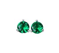 SALAN Mignon Femme 6/7 / 8mm Boucles d'oreilles en Pierre Verte Émeraude Naturelle Véritable 925 Argent Sterling pour Femmes Petites Boucles d'oreilles À Vis
