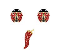 SALAN Nouveau Crystal Crystal Perced Boucles d'oreilles Set Lucky Boucle d'oreille De Poivron Rouge De La Coccinelle Envoyer Un Cadeau De Petite Amie