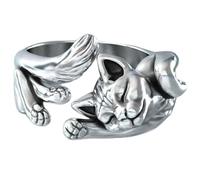 SALAN Nouveau Vintage Mignon Chat Anneaux Femmes Bijoux Cadeau d'anniversaire À La Mode Taille Ouverte 925 Bague en Argent Sterling Fille Accessoires De Fête