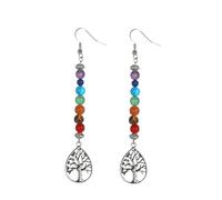 SALAN Reiki Arbre De La Vie 7 Chakra Drop Boucles d'oreilles Naturels Stones Yoga Spirituel Cristaux Cristaux De Guérison Spirituel Boucles d'oreilles Bohemian Long Boucles d'oreilles Bijoux