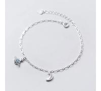 SALAN Véritable 925 Sterling Argent Minimaliste Charme Univers Lune CZ Bracelet Cheville pour Les Femmes De Noce Bijoux