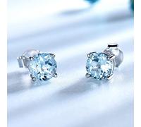 SALAN Véritables Bijoux en Argent Sterling 925 Créés Ciel Bleu Topaze Boucles d'oreilles Anniversaire pour Les Femmes Cadeaux d'anniversaire