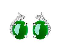 SALAN Vintage Femmes Vert Jade Bijoux 925 Argent Émeraude Pierres Précieuses en Forme Ovale Boucles d'oreilles Turquoise Mariage Fiançailles Cadeaux De Fête