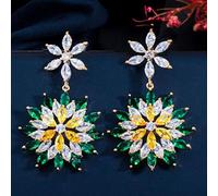 SALAN Zircons Belle Vert Émeraude Jaune Topaze Luxe Grand Long Balancent Goutte Fleur Boucles d'oreilles De Fête De Mariage pour Les Femmes