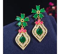 SALAN Zircons Élégant Or Jaune Argent Rouge Vert Émeraude CZ Pierre Fleur Boucles d'oreilles pour Les Femmes Mode Bijoux Vintage