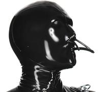 SALANSEX Masque à capuche en latex avec tubes de nez et de bouche, masque intégral en caoutchouc avec fermeture éclair pour fête, club, cosplay, performance (M)
