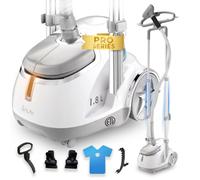 SALAV GS45-DJ Défroisseur Vapeur Professionnel Vertical avec roulettes, Cintre Multifonction Extra Large, Brosse en Tissu et Mini Palette de Repassage, 1500 Watts, Argent