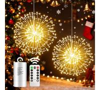 SALCAR 2 Guirlandes Lumineuses Feu d'Artifice, 198 LED Décorations Lumineuses Noël Extérieur sur Piles avec Télécommande, IP44 Étanche 8 Modes Luminaires Étoile pour Noël Intérieur Fête Mariage