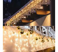 Salcar 5m 200 LED Chaîne lumineuse pluie de glace LED extérieur, Chaîne lumineuse de Noël, Rideau lumineux fenêtre IP44, 8 modes de fonctionnement avec fonction de mémoire - Blanc chaud