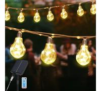Salcar 5M LED Chaîne d'éclairage extérieur solaire & USB 10 ampoules Vintage corde de chanvre Chaîne d'éclairage extérieur 8 modes étanche blanc chaud