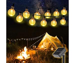 SALCAR 5M Led Guirlande Lumineuse Solaire, Chaîne de Lumière Noël avec 20 Balles, IP44, Eclairage de Décoration Intérieur et Extérieur, Boule de Jardin, Balcon pour Party, Mariage (Blanc chaud)