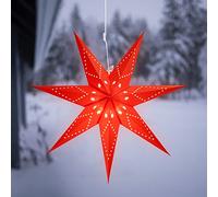 SALCAR Décoration de Lanterne D'étoile de Papier à Accrocher, 75cm Lumière D'étoile Pliable pour La Décoration de Noël de Fenêtre et de Maison - Papier Rouge