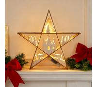 SALCAR Étoile LED en bois - 30 cm - Décoration de table avec lumière blanche chaude - Fonctionne avec piles - Décoration d'hiver pour table et fenêtre