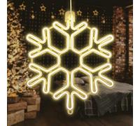 SALCAR flocon de neige néon, lumière décorative LED neige 40cm pour Noël, adaptateur basse tension + câble d'alimentation 3m, lampe décorative murale en néon pour intérieur et extérieur - Blanc chaud