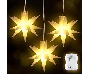 SALCAR Guirlande Lumineuse de Noël à LED, 3 étoiles LED Blanches Explosion Étoile, Décoration de Fenêtre pour Noël à Piles pour l'intérieur (Blanc Chaud)