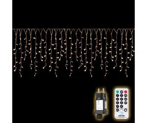 SALCAR Guirlande lumineuse extérieure 5M 200 LED rideau de stalactites avec télécommande, 8 modes, IP44, étanche - Blanc chaud