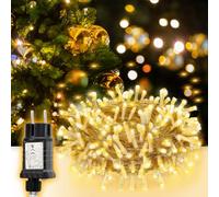 SALCAR Guirlande Lumineuse LED 5m 50 LEDs pour Noël, Éclairage Extérieur avec 8 Modes, Minuterie et Mémoire, IP44 Étanche, Décoration Noël Fête Mariage, Câble Transparent, Blanc Chaud