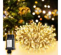 SALCAR Guirlande Lumineuse LED Extérieur 10m 150 LEDs, Guirlande Lumineuse Noël avec 8 Modes, Minuterie et Mémoire, IP44 Étanche, pour Décoration Noël Fête Mariage, Câble Transparent, Blanc Chaud