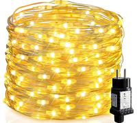 SALCAR Guirlande Lumineuse Noël à 10M 100 LED et à piles en fil de cuivre pour éclairage intérieur et extérieur, chambre, décoration de mariage, fête, décoration d'arbre (Blanc chaud)