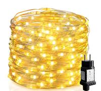 SALCAR Guirlande Lumineuse Noël à 10M 100 LED et à piles en fil de cuivre pour éclairage intérieur et extérieur, chambre, décoration de mariage, fête, décoration d'arbre (Blanc chaud)