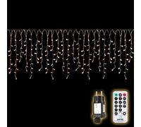 SALCAR Guirlande Stalactite Exterieur avec Télécommande, 5M 200 LED Rideau Lumineux Noel vec 8 Modes, IP44 étanche Guirlande Lumineuse Exterieur pour Fenêtre, Balcon, Jardin, Toit, Blanc Chaud