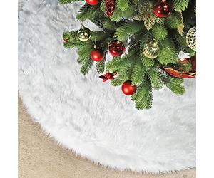 SALCAR Jupe de Sapin de Noël en Peluche Blanche, Tapis pour Arbre de Noël 1,0m / 1,2m / 1,5m, Couvre Pied pour Décoration, Nouvel An, Fête, Mariage - 120cm