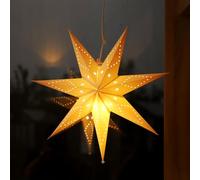 SALCAR la décoration de Lanterne d'étoile de Papier à accrocher pour la décoration Suspendue à la Maison, étoile de Paillettes de Papier Blanc à 7 Points avec Ampoule LED Blanche Chaude E14.