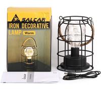 SALCAR Lanterne LED avec ficelle de cuivre, lampe 20 LED avec poignée en corde, alimentée par USB ou Lampe de bureau à piles pour le lit ou la marche - blanc chaud