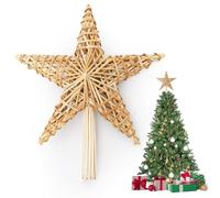 SALCAR Lot de 2 étoiles de Noël en Paille - 30 cm - Décoration Naturelle Faite à la Main pour Sapin de Noël