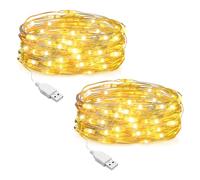 SALCAR Lot de 2 Guirlandes Lumineuses Noël 10 m 100 LED USB en fil de cuivre pour éclairage intérieur et extérieur, chambre, décoration de mariage, fête, décoration d’arbre (Blanc chaud)