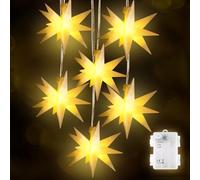 SALCAR Lot de 6 poinsettias LED illuminés pour extérieur et intérieur, décoration de Noël à batterie étoile LED, fenêtre de Noël en forme d'étoile lumineuse 3D pour extérieur, blanc chaud