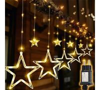 SALCAR Rideau de Lumières LED Étoiles, 2m 160 LEDs avec 10 Étoiles, 8 Modes, Minuterie et Mémoire, Imperméable Décoration Fenêtre Noël pour Intérieur Extérieur Balcon Fête Mariage, Blanc Chaud