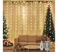 SALCAR Rideau de Lumières LED Étoiles, 50 Étoiles Guirlande Lumineuse LED Intérieur avec 8 Modes Télécommande, Dimmable USB Décoration Lumineuse Noël pour Fête Mariage Balcon, Blanc Chaud